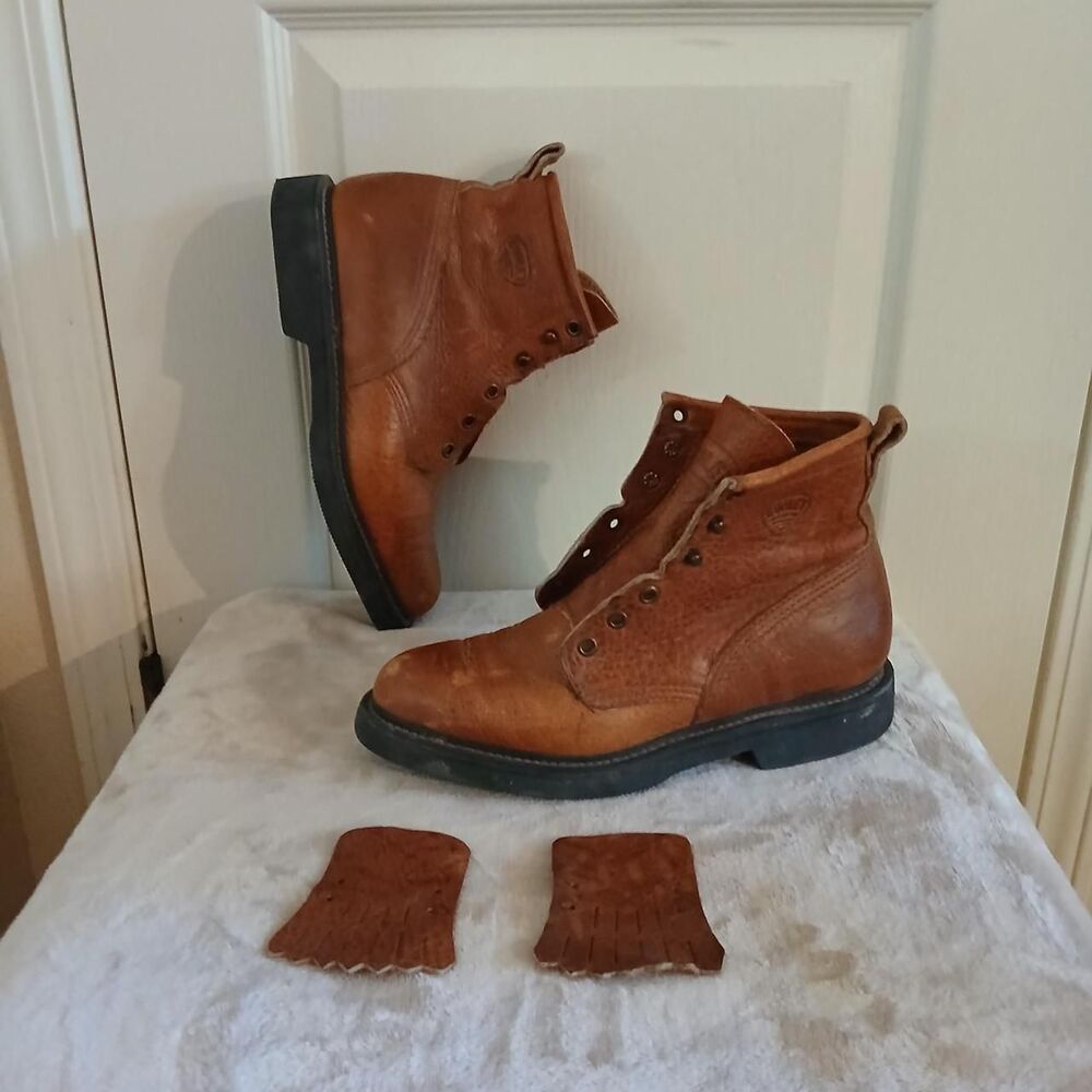 Vintage Boulet Brown Leather Lace Up Packer Boots M 6.5 W 8.5 Western Workwear